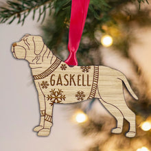 Load image into Gallery viewer, Personalised French Mastiff Bauble Jumper Dog Bauble - Oak Veneer Wood - Add any name