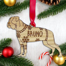 Load image into Gallery viewer, Personalised American Bulldog Bauble Jumper Dog Bauble - Oak Veneer Wood - Add any name