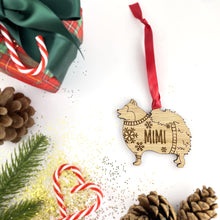 Load image into Gallery viewer, Personalised Pomeranian Bauble Jumper Dog Bauble - Oak Veneer Wood - Add any name
