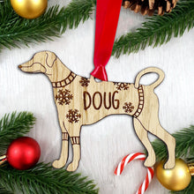 Load image into Gallery viewer, Personalised Doberman Bauble Jumper Dog Bauble - Oak Veneer Wood - Add any name