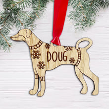Load image into Gallery viewer, Personalised Doberman Bauble Jumper Dog Bauble - Oak Veneer Wood - Add any name