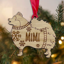 Load image into Gallery viewer, Personalised Pomeranian Bauble Jumper Dog Bauble - Oak Veneer Wood - Add any name