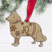 Load image into Gallery viewer, Personalised Rough Collie Bauble Jumper Dog Bauble - Oak Veneer Wood - Add any name