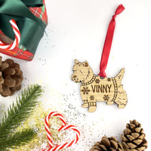Load image into Gallery viewer, Personalised Westie Bauble Jumper Dog Bauble - Oak Veneer Wood - Add any name