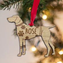 Load image into Gallery viewer, Personalised Pointer Bauble Jumper Dog Bauble - Oak Veneer Wood - Add any name