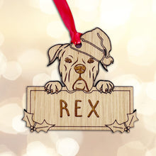 Load image into Gallery viewer, Personalised Boxer Dog Bauble - Peeking Dog - Oak Veneer Wood - Add your own name!