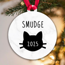 Load image into Gallery viewer, Personalised Cat Name and Year Bauble Christmas Tree Decoration