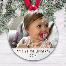 Load image into Gallery viewer, Personalised Baby's First Christmas Bauble - Acrylic Photo