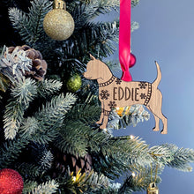 Load image into Gallery viewer, Personalised Smooth Coat Chihuahua Bauble Jumper Dog Bauble - Oak Veneer Wood - Add any name