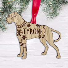 Load image into Gallery viewer, Personalised Boxer Bauble Jumper Dog Bauble - Oak Veneer Wood - Add any name