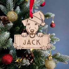 Load image into Gallery viewer, Personalised Jack Russell Dog Bauble - Peeking Dog - Oak Veneer Wood - Add your own name!