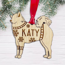Load image into Gallery viewer, Personalised Eurasier Bauble Jumper Dog Bauble - Oak Veneer Wood - Add any name