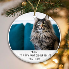 Load image into Gallery viewer, Personalised Memorial 'Left a Paw Print' Bauble - Acrylic Photo