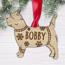 Load image into Gallery viewer, Personalised Cairn Terrier Bauble Jumper Dog Bauble - Oak Veneer Wood - Add any name