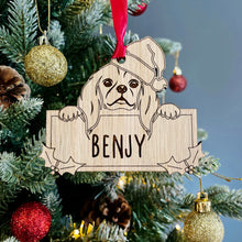 Load image into Gallery viewer, Personalised Cavalier Kind Charles Spaniel Dog Bauble - Peeking Dog - Oak Veneer Wood - Add your own name!
