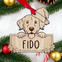 Load image into Gallery viewer, Personalised Golden Retriever Dog Bauble - Peeking Dog - Oak Veneer Wood - Add your own name!
