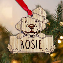 Load image into Gallery viewer, Personalised Labrador Dog Bauble - Peeking Dog - Oak Veneer Wood - Add your own name!