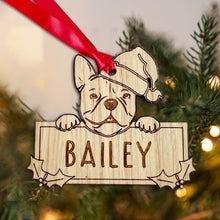 Load image into Gallery viewer, Personalised French Bulldog Bauble - Peeking Dog - Oak Veneer Wood - Add your own name!