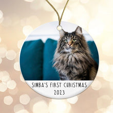 Load image into Gallery viewer, Personalised Cat's First Christmas Photo Bauble - Ceramic