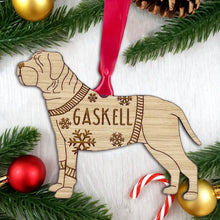Load image into Gallery viewer, Personalised French Mastiff Bauble Jumper Dog Bauble - Oak Veneer Wood - Add any name