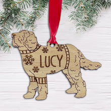 Load image into Gallery viewer, Personalised Labradoodle Bauble Jumper Dog Bauble - Oak Veneer Wood - Add any name
