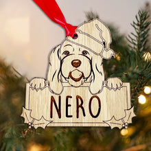Load image into Gallery viewer, Personalised Cockapoo Dog Bauble - Peeking Dog - Oak Veneer Wood - Add your own name!