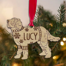 Load image into Gallery viewer, Personalised Labradoodle Bauble Jumper Dog Bauble - Oak Veneer Wood - Add any name