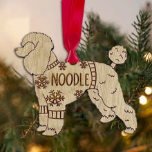 Load image into Gallery viewer, Personalised Poodle Bauble Jumper Dog Bauble - Oak Veneer Wood - Add any name