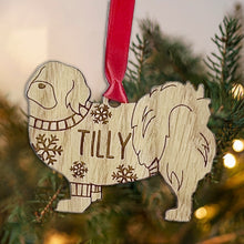 Load image into Gallery viewer, Personalised Tibetan Spaniel Bauble Jumper Dog Bauble - Oak Veneer Wood - Add any name