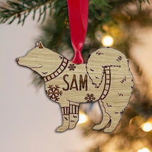 Load image into Gallery viewer, Personalised Samoyed Bauble Jumper Dog Bauble - Oak Veneer Wood - Add any name