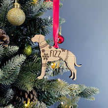 Load image into Gallery viewer, Personalised Rhodesian Bauble Jumper Dog Bauble - Oak Veneer Wood - Add any name