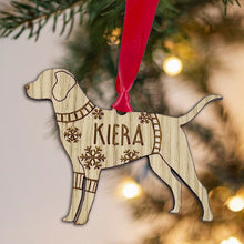 Load image into Gallery viewer, Personalised Labrador Bauble Jumper Dog Bauble - Oak Veneer Wood - Add any name