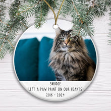 Load image into Gallery viewer, Personalised Memorial 'Left a Paw Print' Bauble - Acrylic Photo