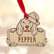 Load image into Gallery viewer, Personalised Springer Spaniel Dog Bauble - Peeking Dog - Oak Veneer Wood - Add your own name!