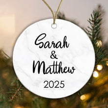 Load image into Gallery viewer, Personalised Couple Marble Bauble Tree Decoration Xmas Gift Idea Secret Santa - Add Names & Year! Ceramic - Gift Boxed