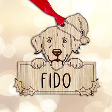 Load image into Gallery viewer, Personalised Golden Retriever Dog Bauble - Peeking Dog - Oak Veneer Wood - Add your own name!