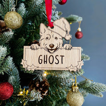 Load image into Gallery viewer, Personalised Husky Dog Bauble - Peeking Dog - Oak Veneer Wood - Add your own name!