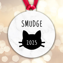 Load image into Gallery viewer, Personalised Acrylic Gift Boxed Cat Name and Year Bauble Christmas Tree Decoration