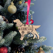 Load image into Gallery viewer, Personalised Gordon Setter Bauble Jumper Dog Bauble - Oak Veneer Wood - Add any name