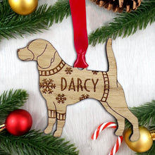 Load image into Gallery viewer, Personalised Beagle Bauble Jumper Dog Bauble - Oak Veneer Wood - Add any name