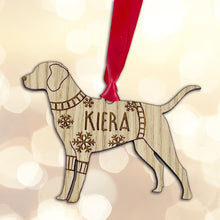 Load image into Gallery viewer, Personalised Labrador Bauble Jumper Dog Bauble - Oak Veneer Wood - Add any name