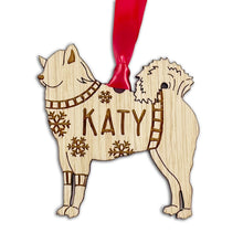 Load image into Gallery viewer, Personalised Eurasier Bauble Jumper Dog Bauble - Oak Veneer Wood - Add any name
