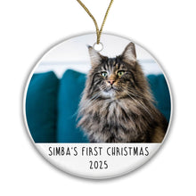 Load image into Gallery viewer, Personalised Cat's First Christmas Photo Bauble - Ceramic