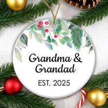Load image into Gallery viewer, Grandma Grandad Est 2025 Bauble Pregnancy Announcement First Year Grandparents - Ceramic
