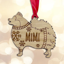 Load image into Gallery viewer, Personalised Pomeranian Bauble Jumper Dog Bauble - Oak Veneer Wood - Add any name