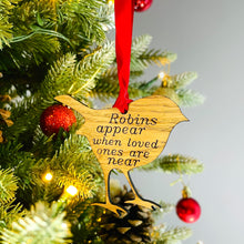 Load image into Gallery viewer, Robins Appear Tree Decoration - Bird - Sustainable Oak Wooden Bauble