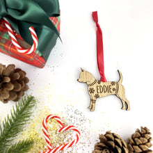 Load image into Gallery viewer, Personalised Smooth Coat Chihuahua Bauble Jumper Dog Bauble - Oak Veneer Wood - Add any name