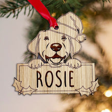 Load image into Gallery viewer, Personalised Labrador Dog Bauble - Peeking Dog - Oak Veneer Wood - Add your own name!