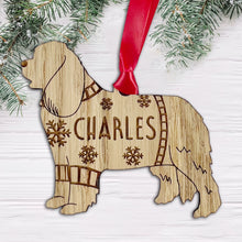 Load image into Gallery viewer, Personalised Cavalier Bauble Jumper Dog Bauble - Oak Veneer Wood - Add any name