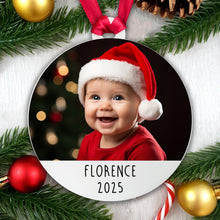 Load image into Gallery viewer, Personalised Christmas Baby Acrylic Photo Bauble